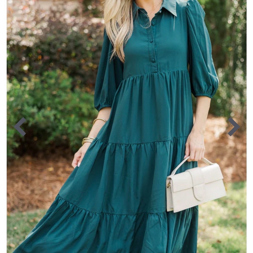 Love Found Teal Tiered Midi Dress